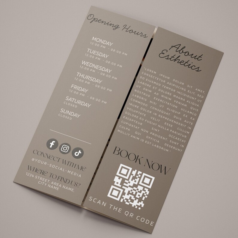 Esthetician Trifold Brochure, Med spa Skincare Beauty Brochure Template, Beauty Salon Price List, Beauty Esthetician Flyer, Canva Editable