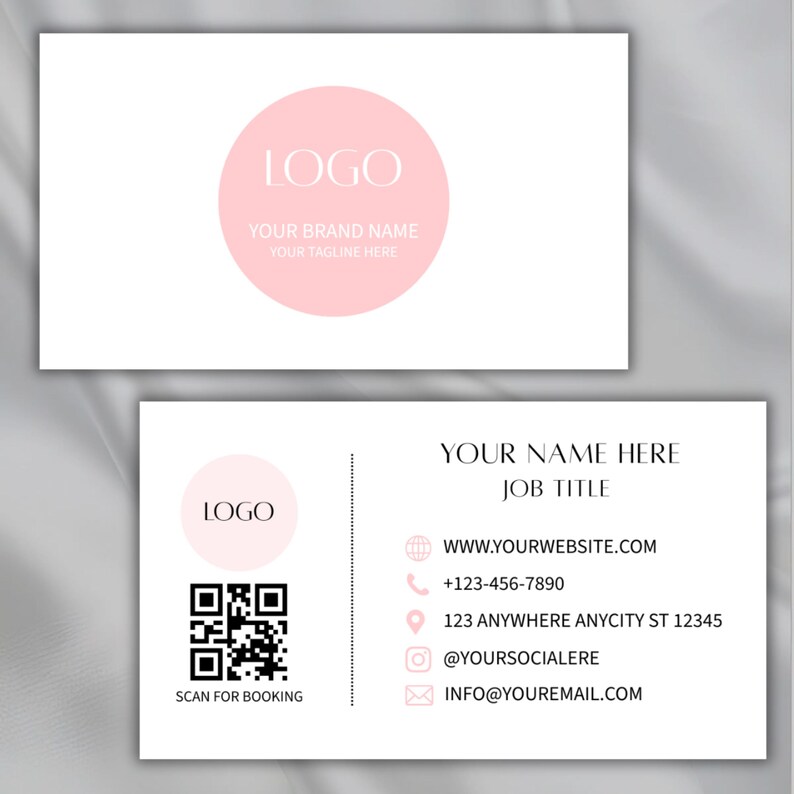Business Card Template, QR Code Business Card, Printable Calling Card, Editable Pink Business Card, DIY Canva Template, Instant Download