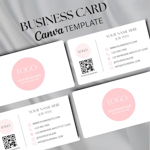 Business Card Template, QR Code Business Card, Printable Calling Card, Editable Pink Business Card, DIY Canva Template, Instant Download