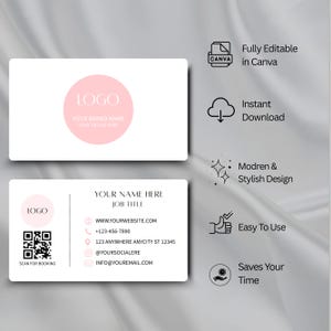 Business Card Template, QR Code Business Card, Printable Calling Card, Editable Pink Business Card, DIY Canva Template, Instant Download