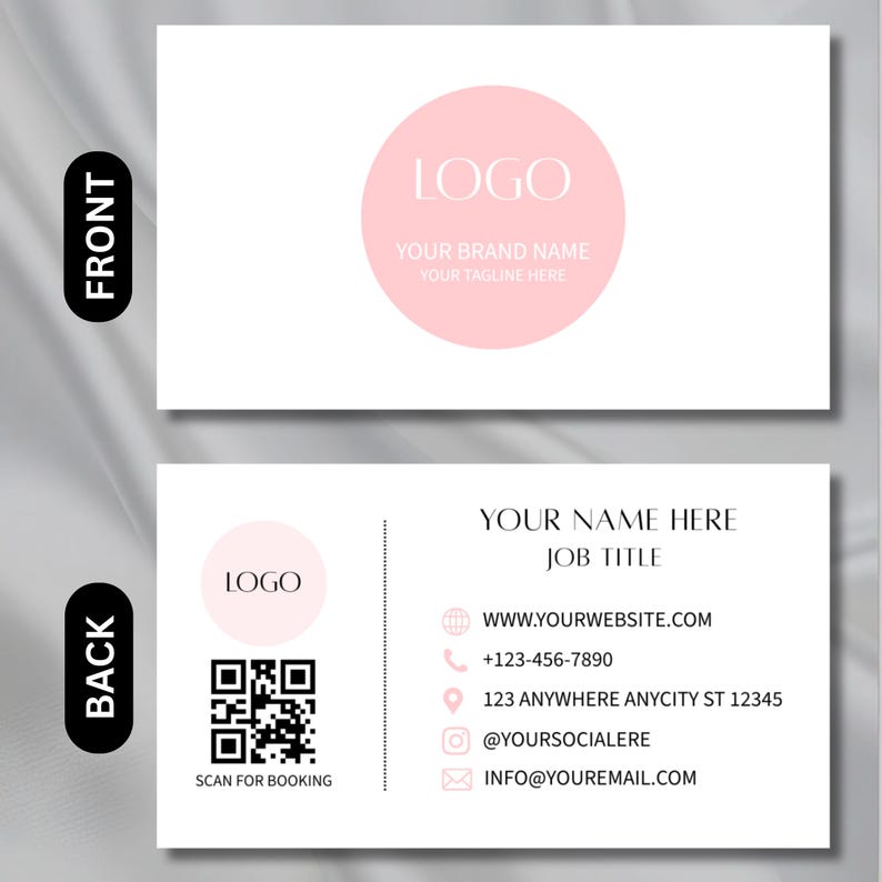 Business Card Template, QR Code Business Card, Printable Calling Card, Editable Pink Business Card, DIY Canva Template, Instant Download