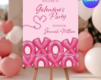 Editable Galentine's Welcome Sign Template, Valentine's Party Printable Decor, XOXO Valentine's Welcome Sign, Canva Editable