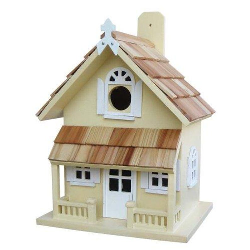 Yellow Victorian Cottage Wooden Birdhouse, Outdoor Garden Bird House ...