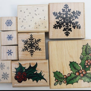 Snowflakes and Holly rubber stamps Wood mounted Miscellaneous stamps