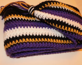 SALE   Baltimore Ravens inspired SCARF 92 inches long Football scarf Sport scarf Crochet acrylic yarn Warm