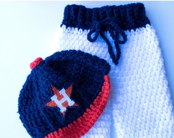 SALE   Houston Astros-inspired Cap and Pants set Newborn size Crochet