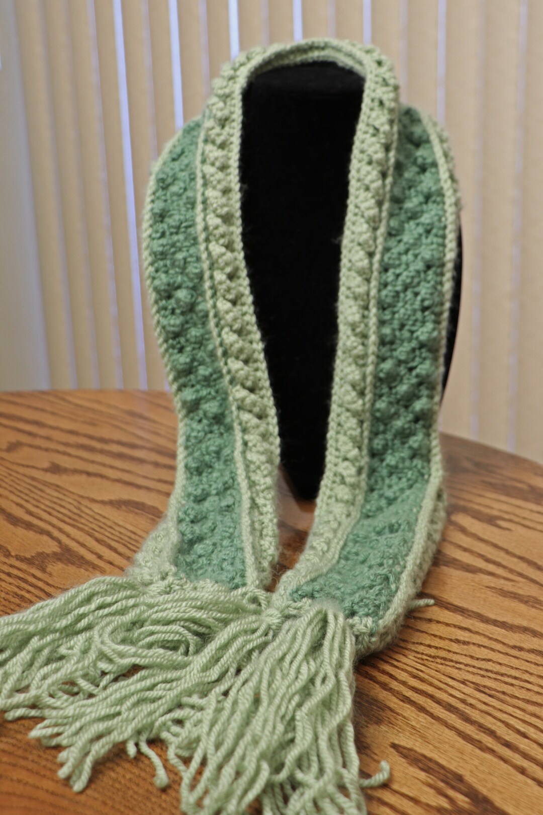 Scarf Soft Yarn Sage Green Shades Popcorn Stitch Crochet Etsy