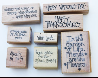 Sayings & Greetings in Dots rubber stamps Misc set of 8 Wood mounted Letters with dots