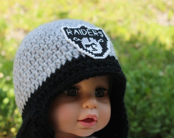 Oakland Raiders inspired Football Helmet Size 6-9 months infant Crochet football helmet with logo not made with felt