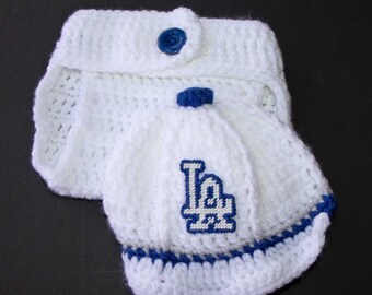 SALE Los Angeles Anaheim Dodgers-inspired baseball cap & diaper cover  Set Crochet