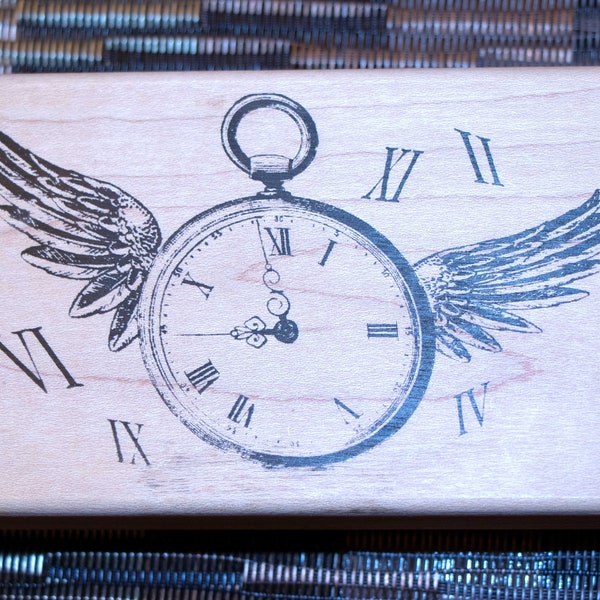 Winged Pocket Watch rubber stamp by Stampers Anonymous #P500 Wood mounted