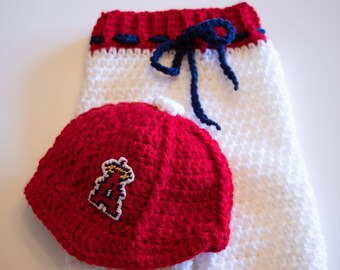 SALE  Angels Anaheim Los Angeles-inspired Cap and Pants Set Newborn size Crochet yarn