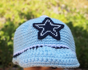 SALE  Dallas Cowboys inspired cap Toddler crochet Boy or Girl 12-18 months with logo NOT made with felt