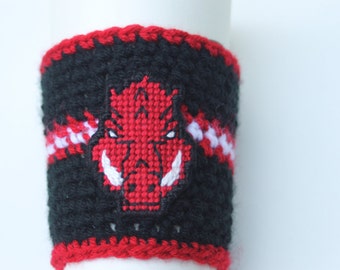 Arkansas Razorbacks inspired coffee cup Cozy Crochet