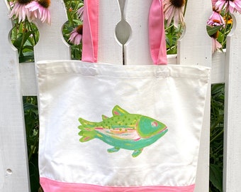 Rainbow Trout Fish Pink  Cotton Tote Bag/ Personalize it