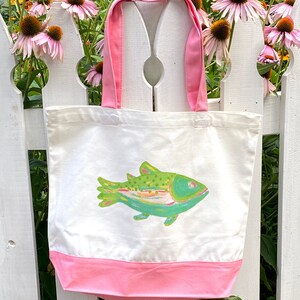 Rainbow Trout Fish Pink  Cotton Tote Bag/ Personalize it