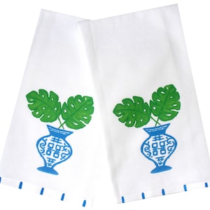 Chinoiserie Monstera Leaf Kitchen Tea Towel