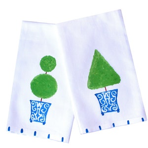 Blue Chinoiserie Topiary Kitchen Tea Towels Hostess Gift Garden Gift Kitchen Decor