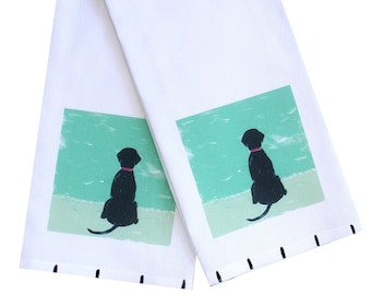 Black Beach Dog Kitchen Tea Towel