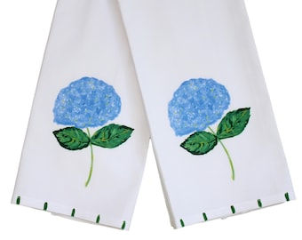 Summer Blue Hydrangea Kitchen Tea Towel Housewarming Hostess Gift