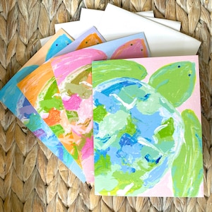 Farbenfrohe abstrakte Meeresschildkröte Briefkarten Set
