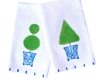Blue Chinoiserie Topiary Kitchen Tea Towels Hostess Gift Garden Gift Kitchen Decor
