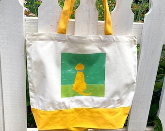 Golden Yellow Beach Dog Cotton Tote Bag/ Personalize it