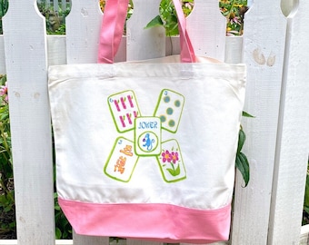 Mahjong Tiles Pink  Cotton Tote Bag/ Personalize it