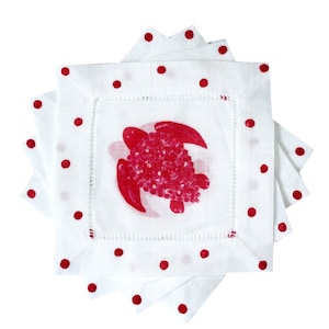 Free Shipping Coral Sea Turtle Linen Cocktail Coastal Napkins