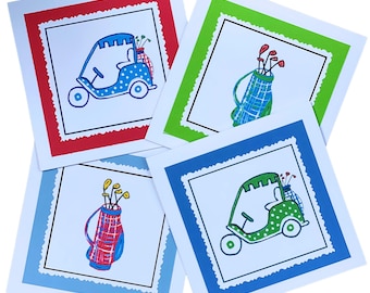 Ensemble de cartes de correspondance avec voiturette de golf découpée à la main, sac de golf, cadeau de golf