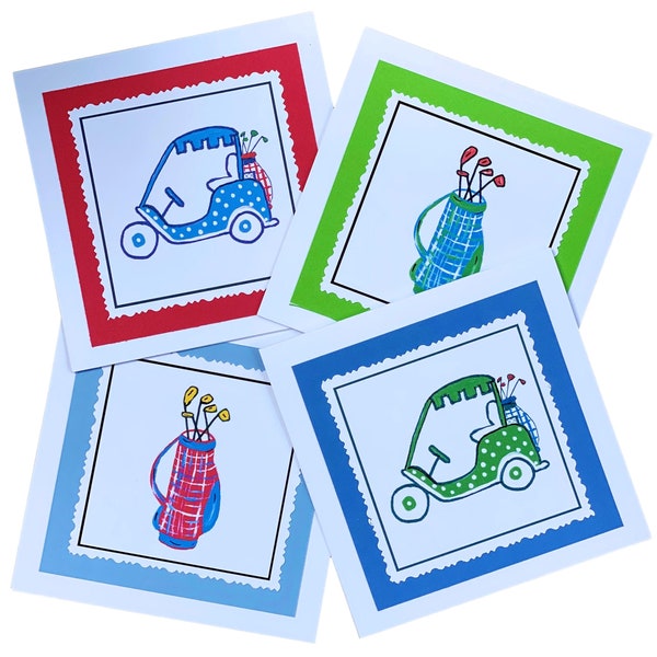 Hand Cut Golf Cart Golf Bag Note Card Set Golf Gift