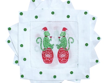 Chinoiserie Christmas | Monkey Cocktail Napkins | Holiday Hostess Gift |