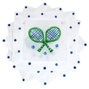 Tennis Racquet Linen Cocktail Napkins Tennis Gift Hostess Gift