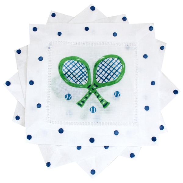 Tennis Racquet Linen Cocktail Napkins Tennis Gift Hostess Gift