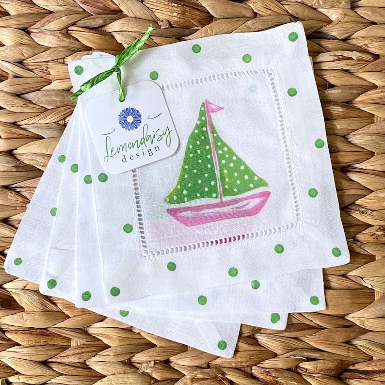 Lemondaisy Design Sailboat Linen Cocktail Napkins