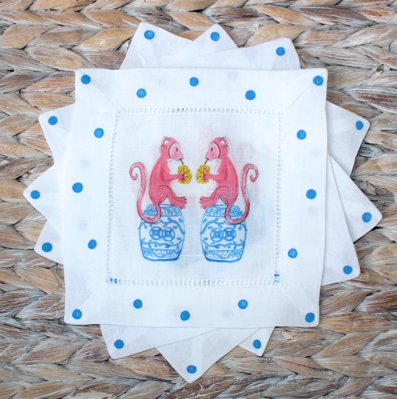 Chinoiserie Holiday Monkey Cocktail Napkins - Thumbnail 2