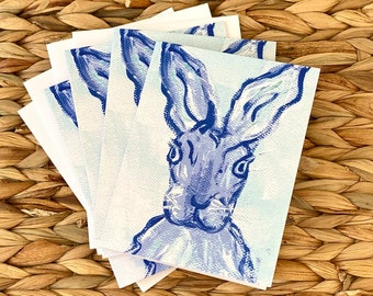 Blue Garden Bunny Note Card Set of 4 Floral Art Note Card