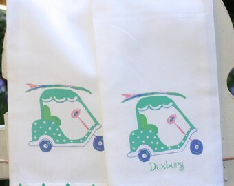 Turquoise Surf Golf Cart Kitchen Tea Towel Personalized beach gift