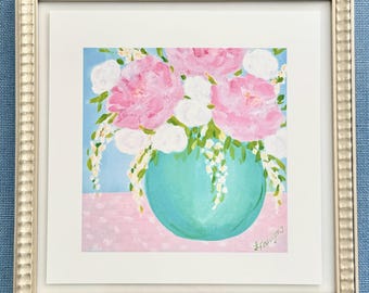 Impression d'art pivoines roses 8 x 8