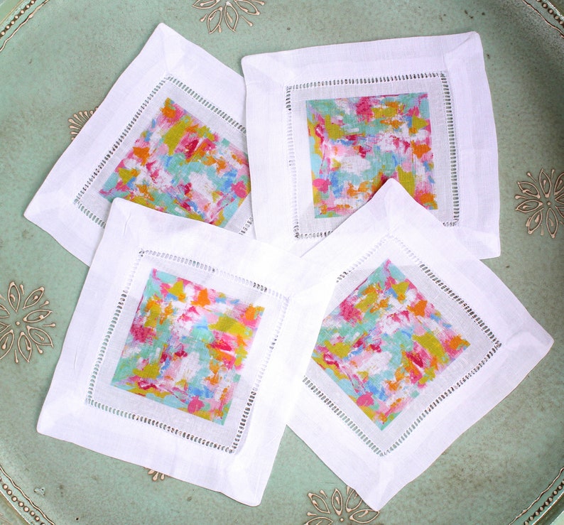 Tropical Abstract Linen Cocktail Napkins - Thumbnail 4