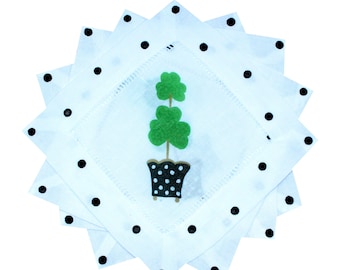 Shamrock Topiary Cocktail Napkins| St. Patricks Day | Linen Cocktail Napkins