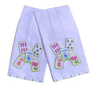 Colorful Mahjong Tiles Kitchen Tea Towel