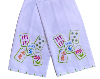 Colorful Mahjong Tiles Kitchen Tea Towel