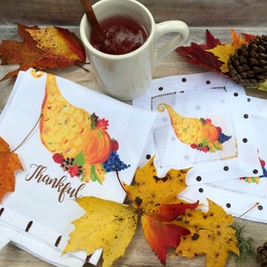 Thanksgiving Kitchen Tea Towel Thankful Cornucopia Hostess Gift