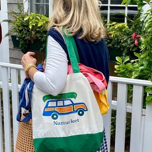 Yellow or Green Woody Wagon  Cotton Tote Bag/ Personalize it