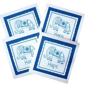 Handgekapte blauwe Chinoiserie olifant hoop Notitiekaarten