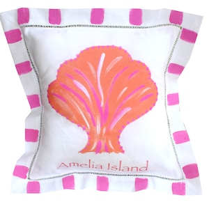 Pink and Orange Scallop Shell Beach Pillow