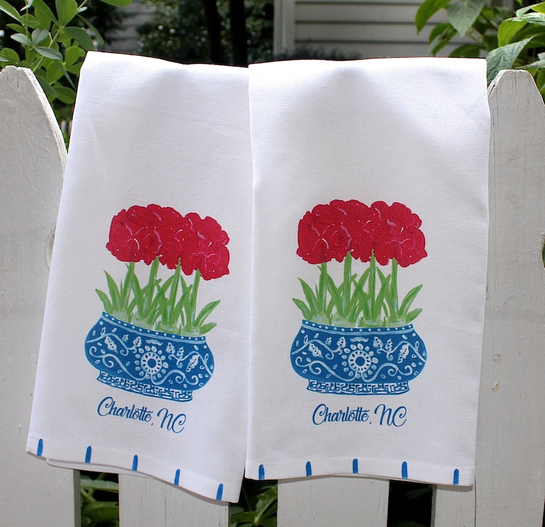 Lemondaisy Design Chinoiserie Amaryllis Tea Towel - Thumbnail 2