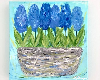 Blue and Purple Hyacinth Spring Floral Canvas Original Acrylic Art