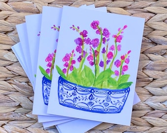 Chinoiserie Orchid  Note Card Set of 4 Floral Art Note Card
